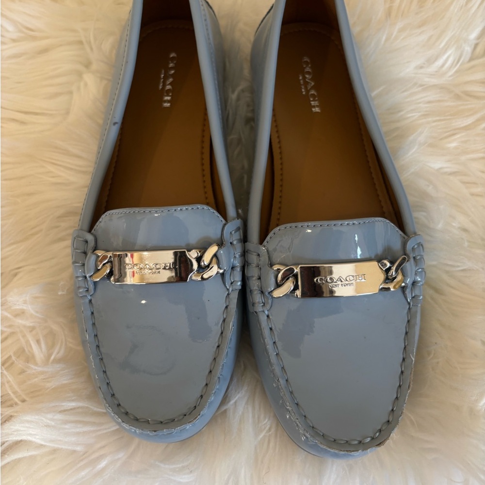 Coach Women's Glossy Light Blue Loafers
